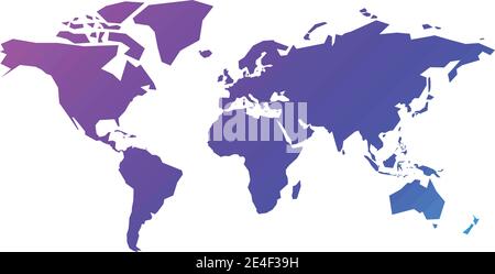 Mappa del mondo di strisce colorate. Strisce diagonali disegnate in sfumatura di colori freddi. Semplice illustrazione vettoriale piatta Illustrazione Vettoriale