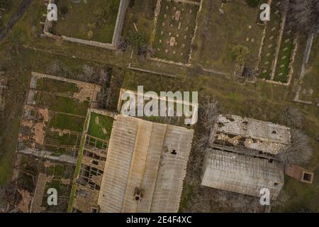 Vista aerea delle ex operazioni minerarie abbandonate peñarroya-pueblonuevo Spagna Luoghi abbandonati del settore Foto Stock