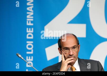 Eric Woerth, ministro francese del bilancio, delle finanze pubbliche e della pubblica amministrazione, presenta il bilancio 2010 al Ministero dell'economia e delle finanze di Parigi, Francia, il 30 settembre 2009. Foto di Stephane Lemouton/ABACAPRESSS.COM Foto Stock