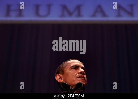 Il presidente degli Stati Uniti Barack Obama ha espresso le sue osservazioni alla cena nazionale della campagna per i diritti umani a Washington, DC il 10 ottobre 2009. Foto piscina di Yuri Grippas/ABACAPRESS.COM Foto Stock