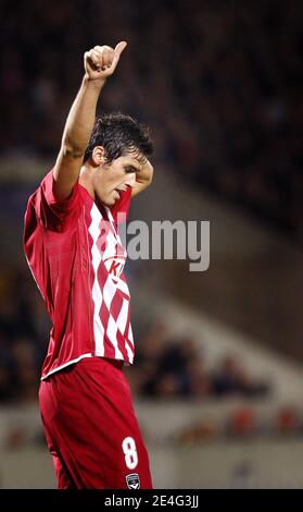 I gesti Yoann Gourbracciale di Bordeaux durante la partita di calcio della UEFA Champions League, Gruppo A , Girondins de Bordeaux vs FC Bayern Monaco allo Stade Chaban-Delmas di Bordeaux, Francia, il 21 ottobre 2009. Bordeaux ha vinto 2-1. Foto di Patrick Bernard/Cameleon/ABACAPRESS.COM Foto Stock