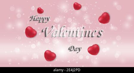 Buon San Valentino.biglietto di benvenuto con effetto testo 3d.sfondo rosa con Red hearts.Vector illustration.Eps10 Illustrazione Vettoriale