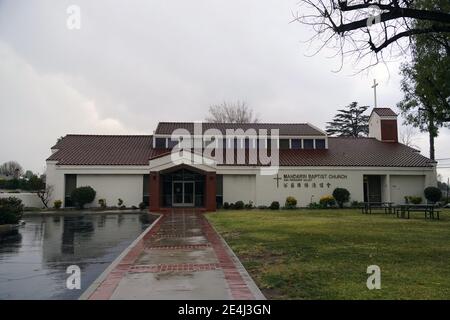 Una visione generale della Chiesa Battista Mandarina della Valle di San Fernando, sabato 23 gennaio 2021, a Northridge, California. Foto Stock