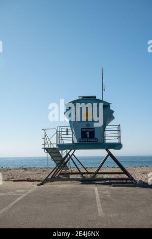 Torre del bagnino a Refugio state Beach, California Foto Stock