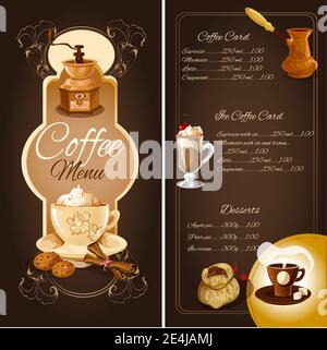 Modello della lista del menu del caffe' con elementi da dessert di caffe' caldo e illustrazione vettoriale ornamentale Illustrazione Vettoriale