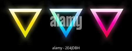 Set di triangoli colorati astratti e luminosi. Forme geometriche con gradiente vibrante. Elementi di progettazione per poster, banner, volantini, schede, ecc. illustrazione vettoriale. Illustrazione Vettoriale