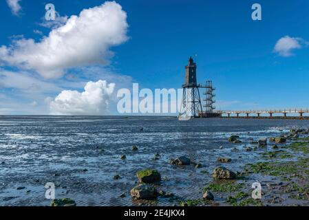 Faro Obereversand, Dorum-Neufeld, Bassa Sassonia, Germania Foto Stock