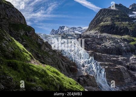 Paesaggio montano alpino, Oceano Artico inferiore, lingua glaciale, Oberland Bernese, Svizzera Foto Stock