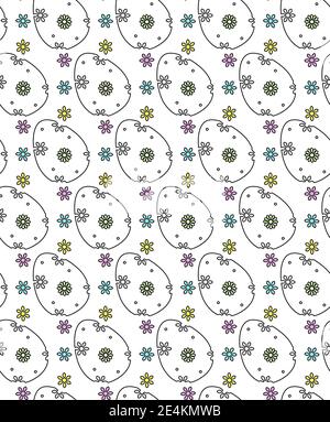 Modello senza giunture concetto di Pasqua. Profilo decorativo uovo design, piccoli fiori colorati. Illustrazione geometrica dello stile delle icone Illustrazione Vettoriale