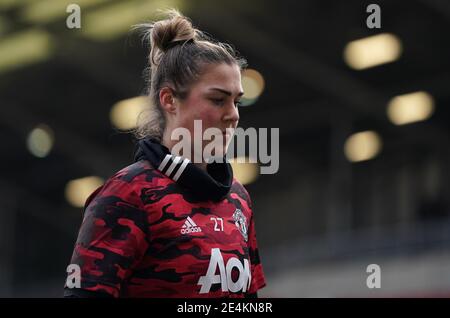 Il portiere del Manchester United Mary Earps prima della partita della Super League delle Femminile al Leigh Sports Village Stadium di Manchester. Data immagine: Domenica 24 gennaio 2021. Foto Stock