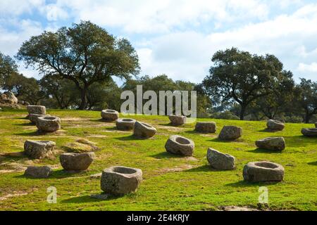 Comederos de granito, Parque Natural Sierra de Andújar, Jaen, Andalucía, España Foto Stock