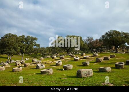 Comederos de granito, Parque Natural Sierra de Andújar, Jaen, Andalucía, España Foto Stock