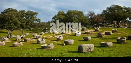 Comederos de granito, Parque Natural Sierra de Andújar, Jaen, Andalucía, España Foto Stock