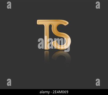 Lettere T e S in minuscolo stilizzate in oro con riflesso collegato da un'unica riga per logo, monogramma e design creativo. Illustrazione vettoriale isola Illustrazione Vettoriale