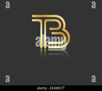 Lettere minuscole stilizzate in oro T e B con riflesso collegato da un'unica riga per logo, monogramma e design creativo. Illustrazione vettoriale isola Illustrazione Vettoriale