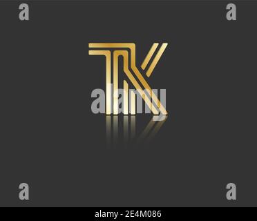 Lettere T e K in minuscolo stilizzate in oro con riflesso collegato da una sola riga per logo, monogramma e design creativo. Illustrazione vettoriale isola Illustrazione Vettoriale