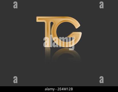 Lettere T e G in minuscolo stilizzate in oro con riflesso collegato da un'unica riga per logo, monogramma e design creativo. Illustrazione vettoriale isola Illustrazione Vettoriale