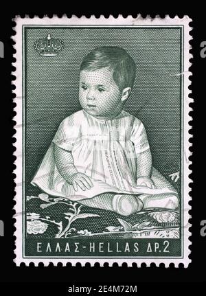 Francobollo stampato in Grecia mostra Principessa Alexia - 1° compleanno, circa 1966 Foto Stock