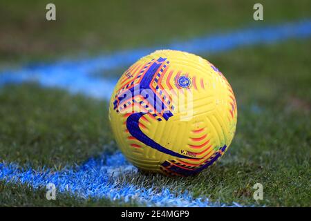 Primo piano della giornata ufficiale della partita con le linee blu appena dipinte a causa della neve durante la quarta partita della Coppa Emirates fa a Craven Cottage, Londra. Data immagine: Domenica 24 gennaio 2021. Foto Stock