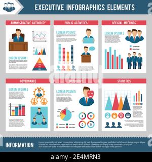 Insieme di infografiche esecutive con risorse umane di gestione e vettore grafico illustrazione Illustrazione Vettoriale
