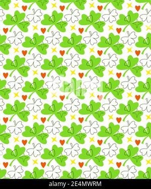 Motivo senza giunture Clover. L'albero lascia il simbolo tradizionale di buona fortuna, fortuna. Celebrazione primaverile della cultura irlandese di San Patrizio. Bella illustrazione con Illustrazione Vettoriale
