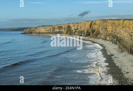 La linea di scogliere calcaree che corrono ad ovest della spiaggia di Nash Point in direzione della spiaggia di CWM Nash, lungo parte della costa patrimonio di Glamorgan, a sud di Wa Foto Stock