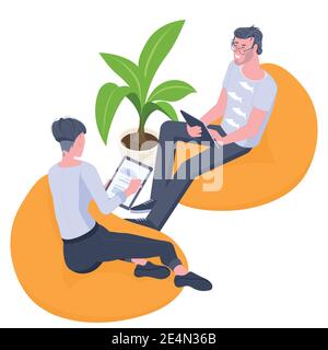 colleghi che discutono del progetto di avvio in ufficio Illustrazione Vettoriale