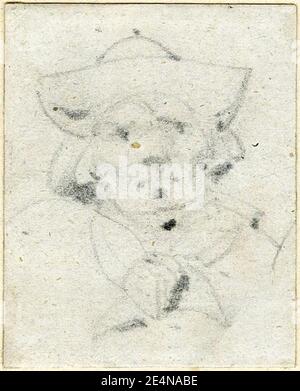 Meryon - uno dei cinque schizzi di teste di Maori; di fronte, indossando un cappello, 1890,1013.24. Foto Stock