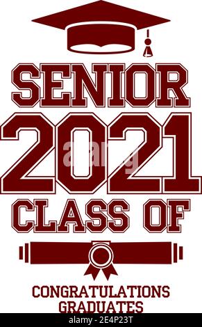 Classe senior di 2021. Il concetto di design si complimenta con la laurea scolastica. Illustrazione, vettore Illustrazione Vettoriale