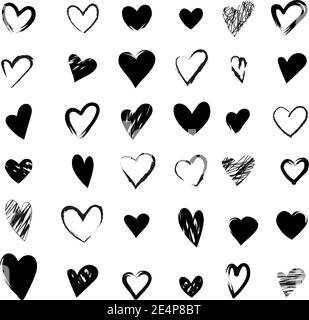 Grande set di cuori neri disegnati a mano Illustrazione Vettoriale