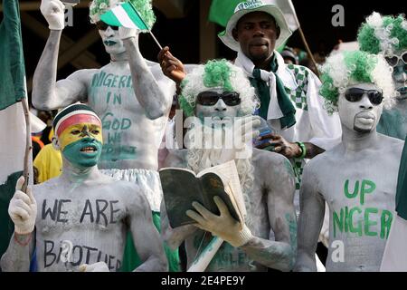 Tifoso della Nigeria durante la Coppa Africana delle Nazioni, quarti di finale, partita di calcio, Ghana contro Nigeria ad Accra, Ghana, il 3 febbraio 2008. Il Ghana ha vinto 2-1. Foto di Steeve McMay/Cameleon/ABACAPRESS.COM Foto Stock