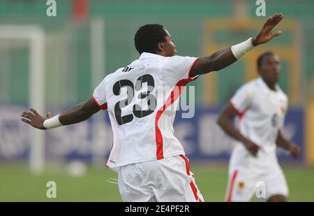 Mateus Alberto dell'Angola celebra il suo obiettivo durante la Coppa Africana delle Nazioni, quarto finale di partita di calcio, Egitto vs Angola a Kumasi, Ghana il 4 febbraio 2008. L'Egitto ha vinto 2-1. Foto di Steeve McMay/Cameleon/ABACAPRESS.COM Foto Stock