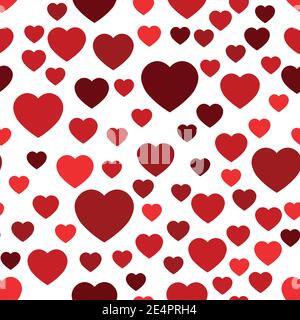 Motivo senza cuciture cuori rossi. Sfondo di cuori sparsi casuali. Amore o tema di San Valentino. Illustrazione vettoriale. Illustrazione Vettoriale
