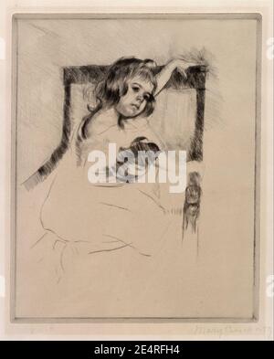 Mary Cassatt - inginocchiarsi in una poltrona Foto Stock