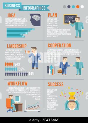 Infografiche di lavoro dell'uomo d'affari con gli elementi e le tabelle di direzione di programma di idea illustrazione vettoriale Illustrazione Vettoriale