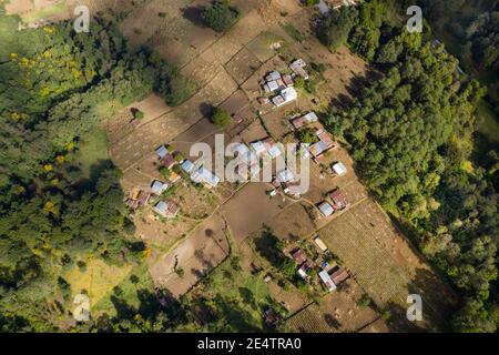 Vista aerea della città delle Highlands occidentali in Guatemala, America Centrale. Foto Stock