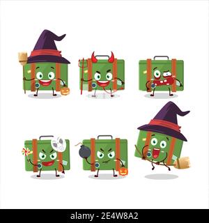 Emoticon di espressione di Halloween con carattere cartoon di valigia itinerante. Illustrazione vettoriale Illustrazione Vettoriale