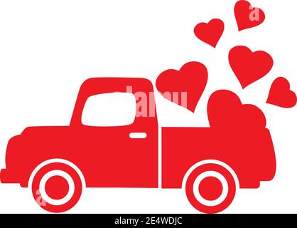 illustrazione vettoriale del camion valentino con cuori, carichi di cuori. Illustrazione Vettoriale