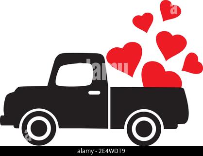 illustrazione vettoriale del camion valentino con cuori, carichi di cuori. Illustrazione Vettoriale