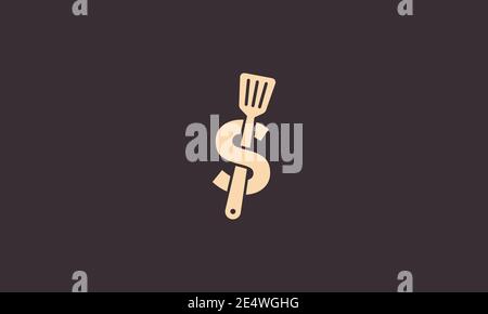 Spatola cucina con lettera S simbolo icona grafica vettoriale design Illustrazione Vettoriale