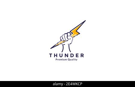 linea di mano che tiene il simbolo del logo thunderbolt icona grafica vettoriale Illustrazione Vettoriale