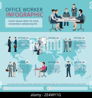 Infografiche dei lavoratori in ufficio impostate con vettore di simboli del flusso di lavoro del lavoro di gruppo aziendale illustrazione Illustrazione Vettoriale