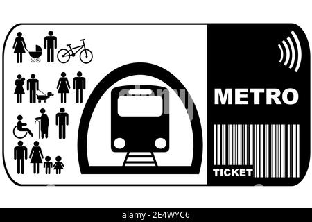 Biglietto della metropolitana isolato su sfondo bianco Illustrazione Vettoriale