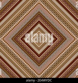 Motivo decorativo geometrico senza cuciture con motivi etnici marroni Illustrazione Vettoriale