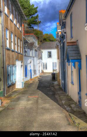 Narrow Cornish Street Kingsand Village Cornwall England situato vicino Cawsand sulla Penisola di Rame Foto Stock