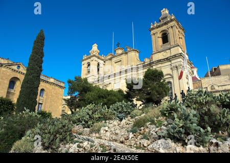 Cattedrale di San Lorenzo a Vittoriosa (Birgu) una località molto antica sul lato sud del Grand Harbour a Malta Foto Stock