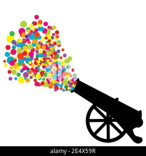Illustrazione astratta con silhouette di cannone e bolle colorate Illustrazione Vettoriale