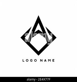 Nero UNA lettera all'interno del modello vettoriale del logo a forma quadrata Illustrazione Vettoriale