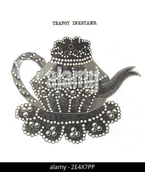 Teapot inkstand - era della Guerra civile, dal libro di Godey's Lady del 1861 pubblicato a Filadelfia Foto Stock