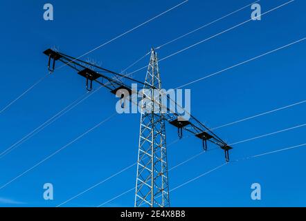Linee aeree, linee elettriche, Baviera, Germania, Europa Foto Stock